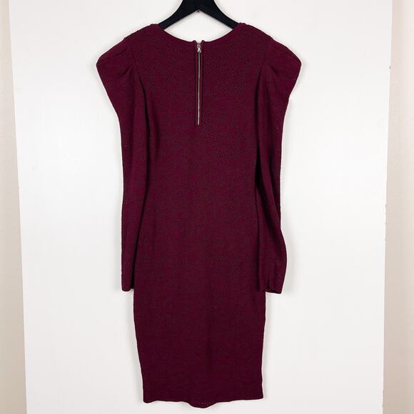 MILLY Size 8 Knee Length Dress Bodycon Fitted Puff Sleeve Maroon Red Knit - Picture 4 of 8